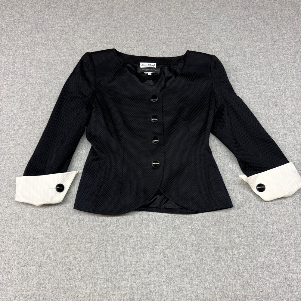 Jean-Louis Scherrer Boutique Blazer 44 Black Cream Textured French Cuff France